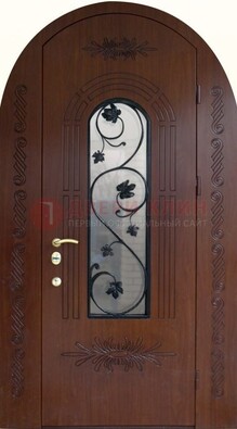 Качественная входная арочная дверь со стеклом и ковкой ДА-18 в Краснознаменске