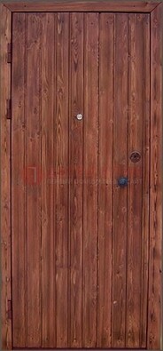 Коричневая железная дверь с евровагонкой ДЕ-18 в Краснознаменске