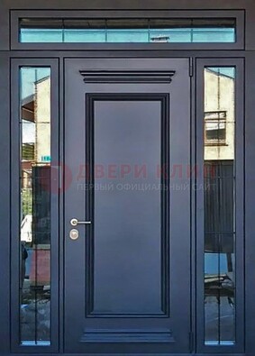 Черная металлическая дверь с фрамугой и филенкой ДФГ-19 в Краснознаменске