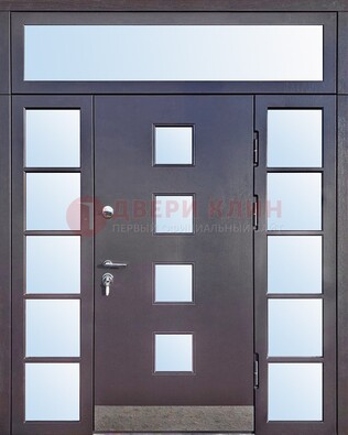 Современная железная дверь со стеклом и фрамугами ДФГ-4 в Краснознаменске