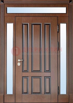 Железная дверь со стеклом и фрамугами в коричневом цвете ДФГ-8 в Краснознаменске