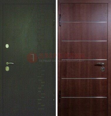 Темная металлическая дверь с МДФ ламинат с молдингами внутри ДМ-16 в Краснознаменске