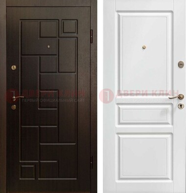 Входная дверь Коричневая металлическая филенчатая с белой МДФ внутри ДМ-241 в Талдоме