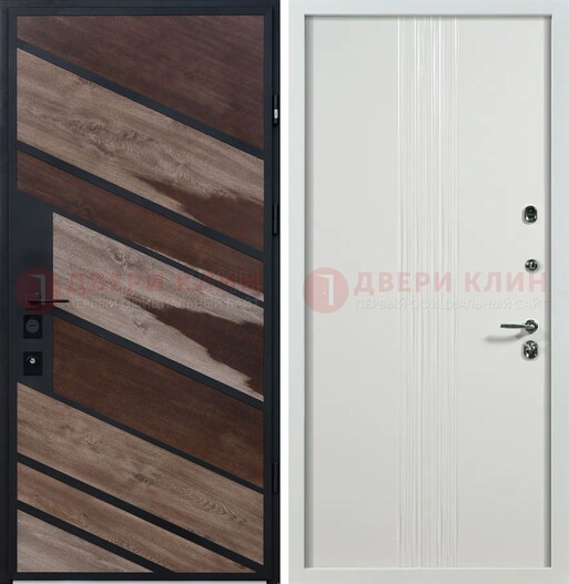 Железная коричневая дверь со светлой МДФ внутри ДМ-310