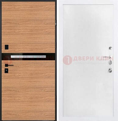 Железная коричневая дверь с МДФ в белом цвете ДМ-313 в Краснознаменске