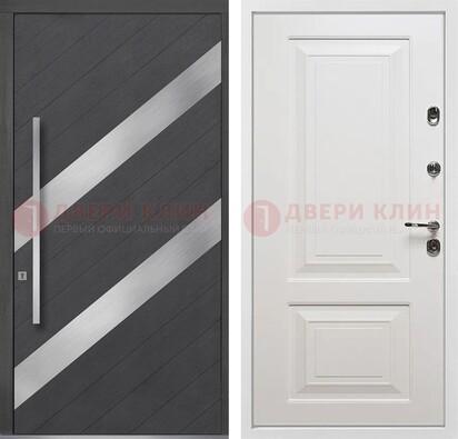 Серая входная дверь МДФ с металлическими вставками ДМ-325 в Краснознаменске