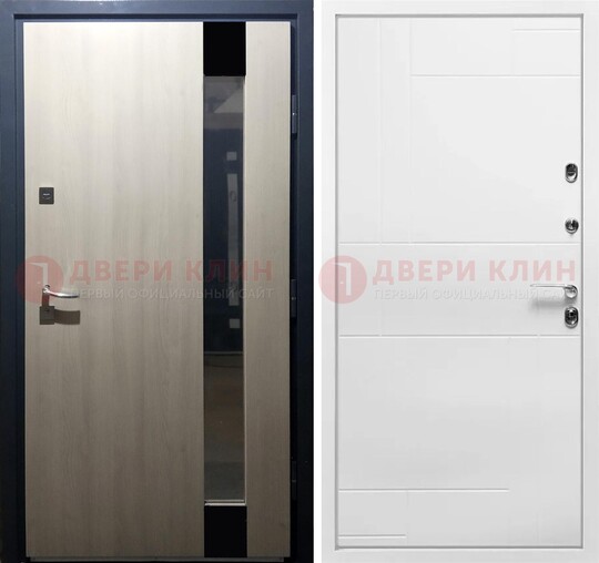 Светлая металлическая дверь МДФ с зеркальной вставкой  ДМ-329