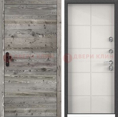 Входная серая дверь с рябью и белом МДФ внутри  ДМ-334 в Краснознаменске