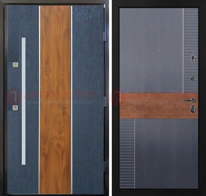 Темная металлическая дверь МДФ со вставками ДМ-411 в Краснознаменске