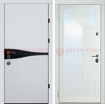 Белая железная дверь с МДФ в стиле хайтек ДМ-413 в Краснознаменске