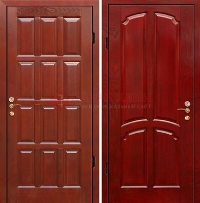 Красная металлическая дверь с массивом дуба ДМД-15 в Краснознаменске