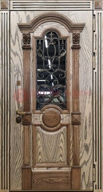 Железная дверь с массивом дуба со стеклом и ковкой ДМД-47 в Краснознаменске