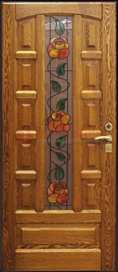 Стальная дверь с массивом дуба и витражным стеклом ДМД-48 в Краснознаменске