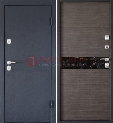 Черная железная дверь с порошковым напылением МДФ внутри ДП-114 в Краснознаменске