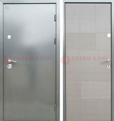 Металлическая серая дверь с порошковым покрытием и серым МДФ внутри ДП-250 в Краснознаменске