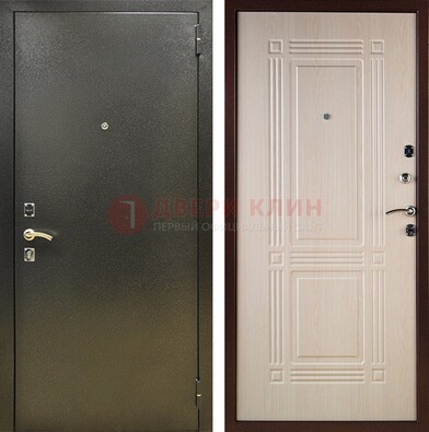 Стальная темно-серая дверь с порошковым напылением и МДФ Белый дуб ДП-277 в Краснознаменске