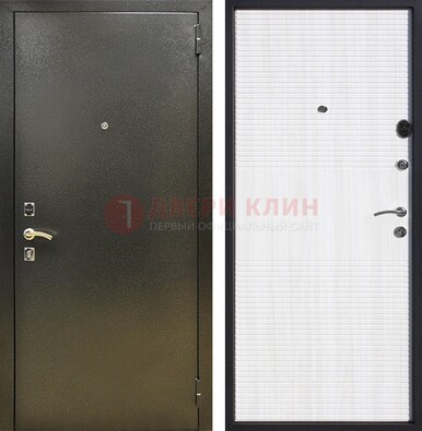 Стальная темно-серая дверь с порошковой отделкой и МДФ Белый ясень ДП-279 в Краснознаменске