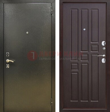 Входная темно-серая дверь с порошковым напылением и коричневой МДФ ДП-301 в Краснознаменске