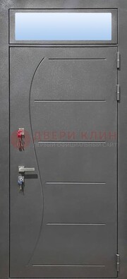 Чёрная входная дверь с порошковым окрасом и стеклом ДП-313 в Краснознаменске