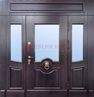 Филенчатая металлическая дверь с панелью МДФ и стеклом ДПР-102 в Краснознаменске