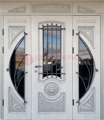 Большая парадная дверь Винорит со стеклом и ковкой ДПР-108 в Краснознаменске