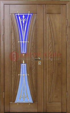 Коттеджная парадная дверь со стеклянными вставками и ковкой ДПР-26 в Краснознаменске