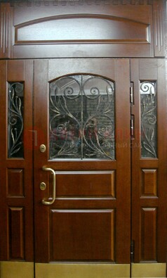 Стальная парадная дверь со вставками из стекла и ковки ДПР-30 в коттедж в Краснознаменске