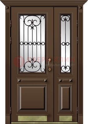 Стальная парадная дверь со вставками из стекла ДПР-32 для кирпичного дома в Краснознаменске
