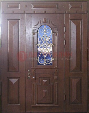 Стальная парадная дверь со стеклом и ковкой ДПР-4 для коттеджа в Краснознаменске