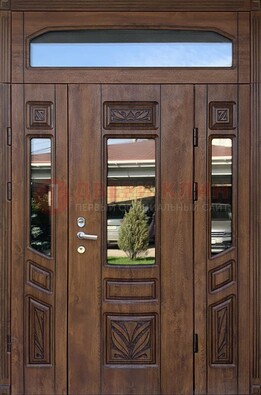 Парадная стальная дверь Винорит со стеклом и резьбой ДПР-97 в Краснознаменске
