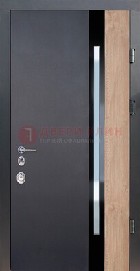Черная металлическая дверь МДФ со стеклом ДС-14 в Краснознаменске