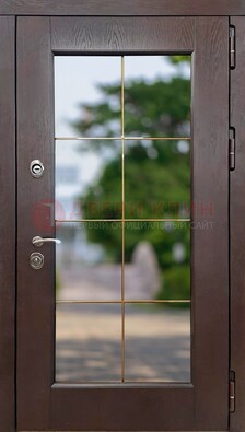 Коричневая стальная дверь со стеклом ДС-19 в Краснознаменске