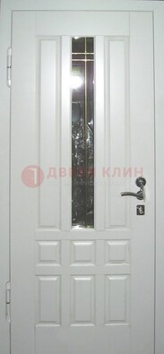 Белая металлическая дверь со стеклом ДС-1 в загородный дом в Краснознаменске