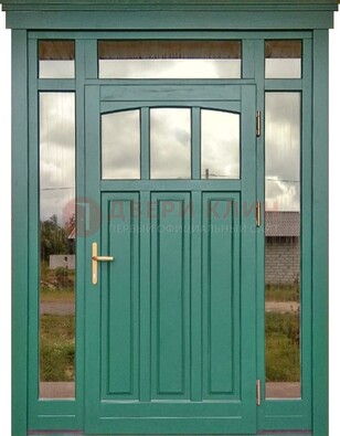 Зеленая металлическая дверь МДФ со стеклом ДС-43 в Краснознаменске