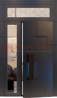 Чёрная двухстворчатая металлическая дверь со стеклом ДС-64 в Краснознаменске
