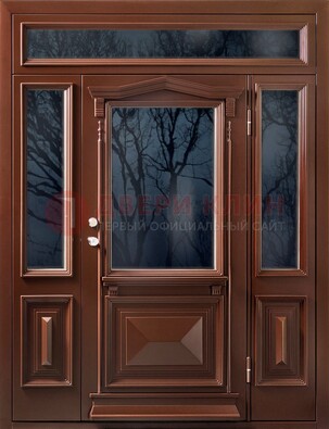 Коричневая металлическая дверь со стеклом ДС-67 в Краснознаменске