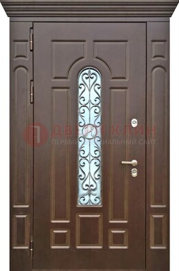 Коричневая железная дверь со стеклом ковкой для частного дома ДСК-133 в Краснознаменске