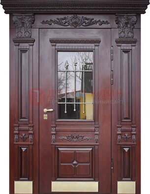 Железная парадная дверь массив дуба со стеклом и ковкой ДСК-175 в Краснознаменске