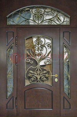 Входная дверь Винорит со стеклом и ковкой и фрамугами ДСК-213 в Краснознаменске