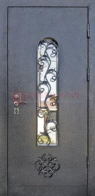 Темная стальная дверь Порошок со стеклом и ковкой ДСК-217 в Краснознаменске