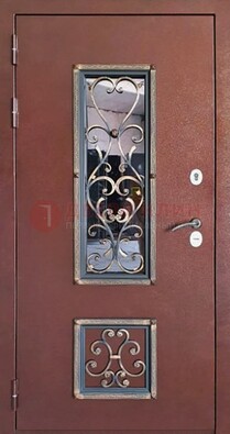 Уличная дверь Порошок со стеклом и ковкой для дома ДСК-218 в Краснознаменске