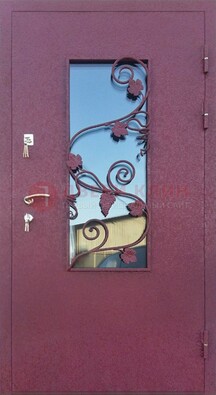 Железная дверь Порошок со стеклом и ковкой лозы ДСК-220 в Краснознаменске