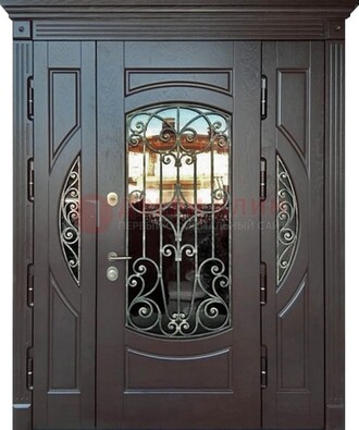 Полуторная железная дверь Винорит со стеклом и ковкой ДСК-231 в Краснознаменске