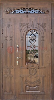 Распашная стальная дверь Винорит со стеклом и ковкой ДСК-232 в Краснознаменске