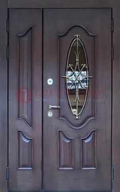 Темная металлическая дверь Винорит со стеклом и ковкой ДСК-239 в Краснознаменске
