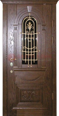 Железная дверь со стеклом и ковкой в классическом стиле ДСК-23 в Краснознаменске