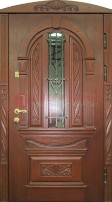 Узорная железная дверь массив со стеклом и ковкой ДСК-247 в Краснознаменске