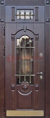 Металлическая дверь массив со стеклом и ковкой с фрамугой ДСК-249 в Краснознаменске