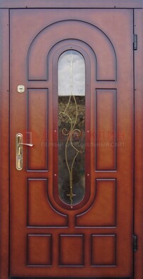 Яркая металлическая дверь Винорит со стеклом и ковкой ДСК-268 в Краснознаменске