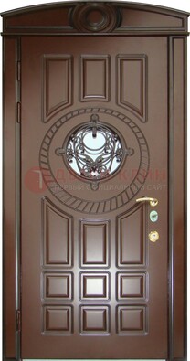 Шоколадная металлическая дверь Винорит со стеклом и ковкой ДСК-269 в Краснознаменске